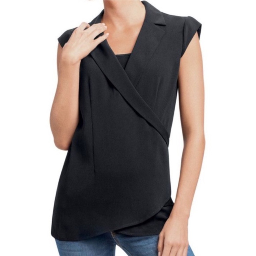CAbi #757 Origami Faux Warp Top in Black Size S